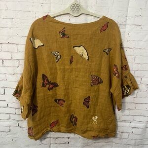 Viola Borghi Women Italy Linen Butterfly Oversized Top Small Boho Woodland Fairy